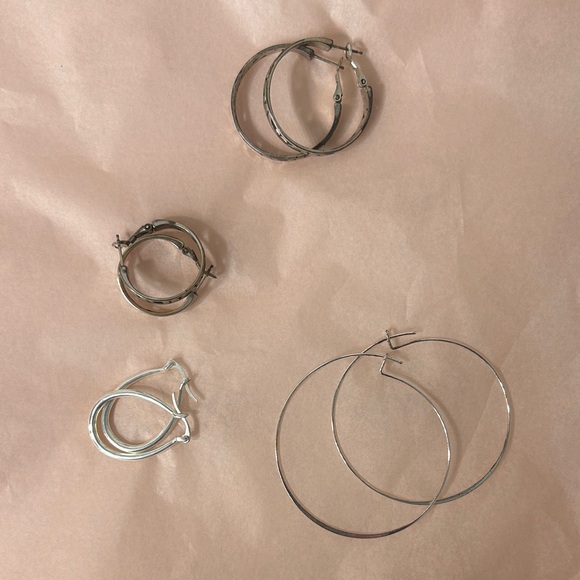 Silver Hoop Earrings Set - Picture 6 of 7